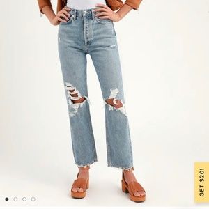 Agolde 90s Mid Rise Light Wash Distressed Jeans